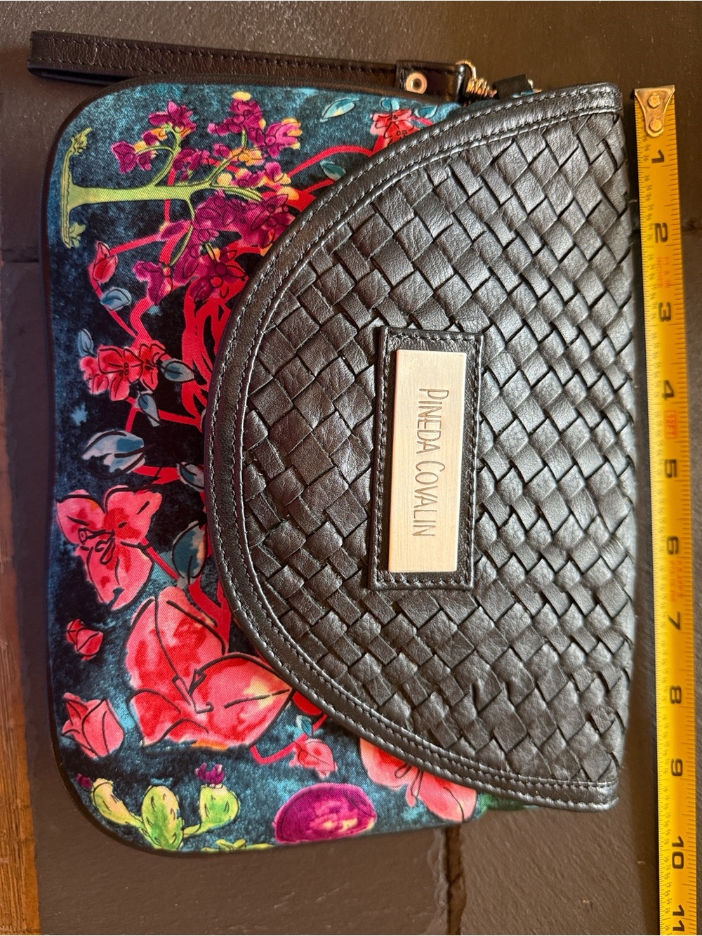 Silk and Leather Floral Clutch - Pineda Covalin - Excellent Condition - Picture 2 of 7